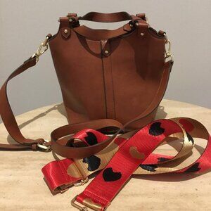 Juniper Bucket Bag in Cognac Faux Leather w/ 2 Detachable Crossbody Straps NWOT